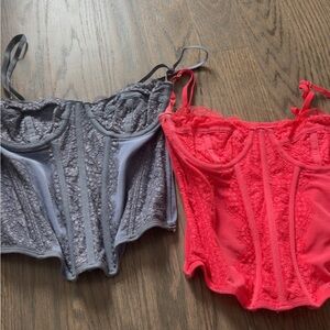 Urban Outfiters Lace Corset Top - Gray and Pink